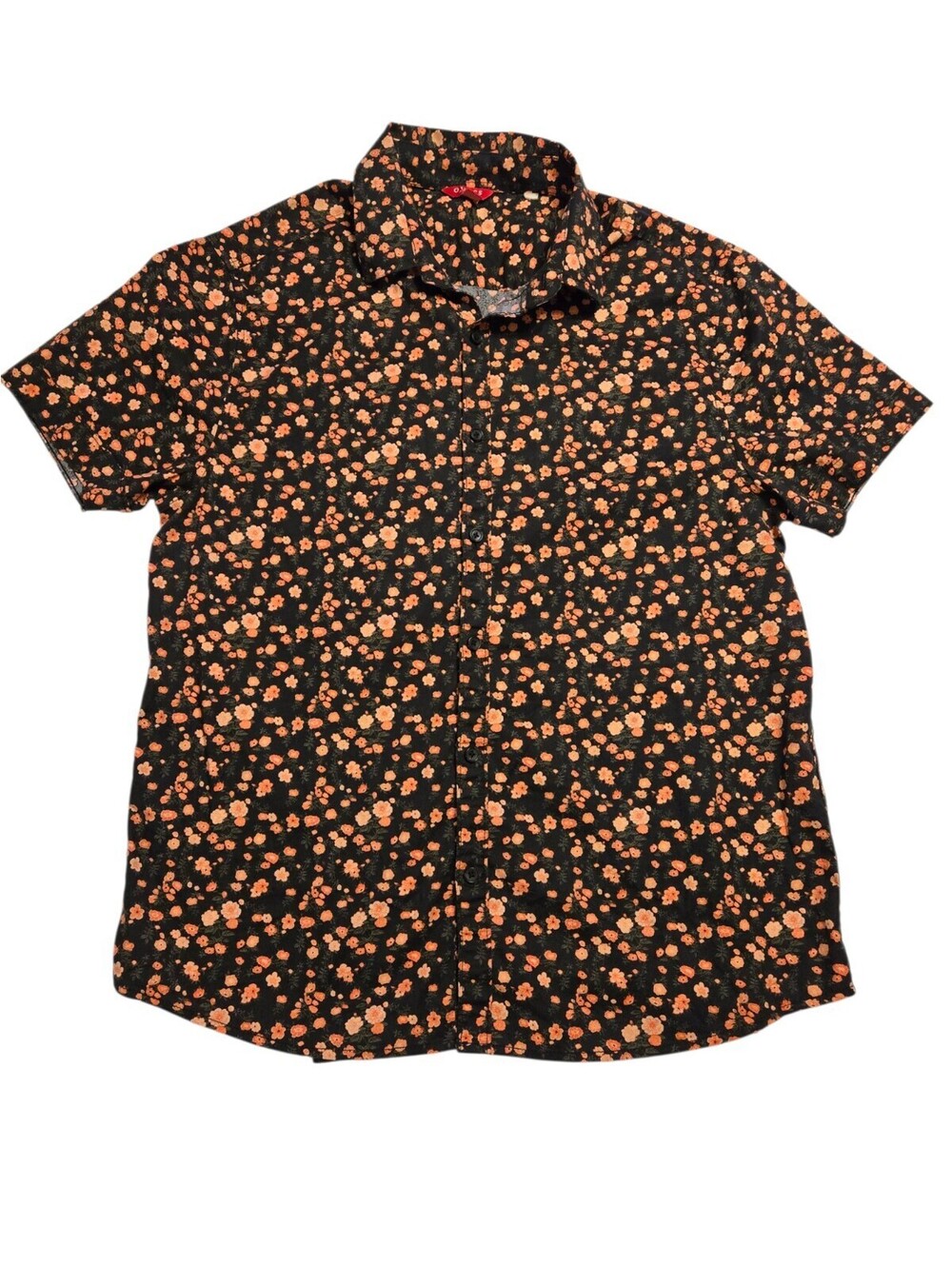 GUESS Los Angeles Men’s Large L Floral Button Up Shirt Black Pink Short Sleeve